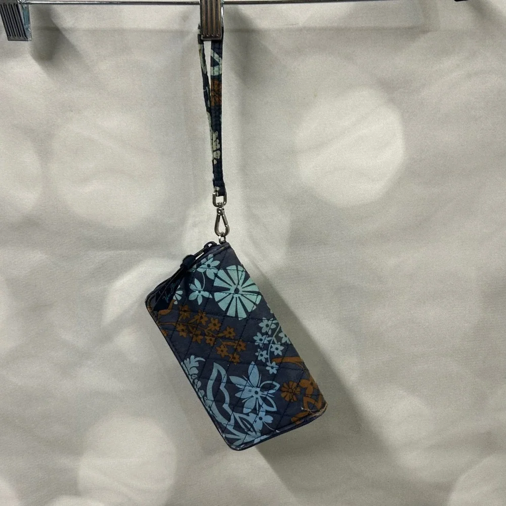 Vera Bradley Dark‎ Blue Light Blue Brown Floral ID Wallet Holder Wristlet Wallet